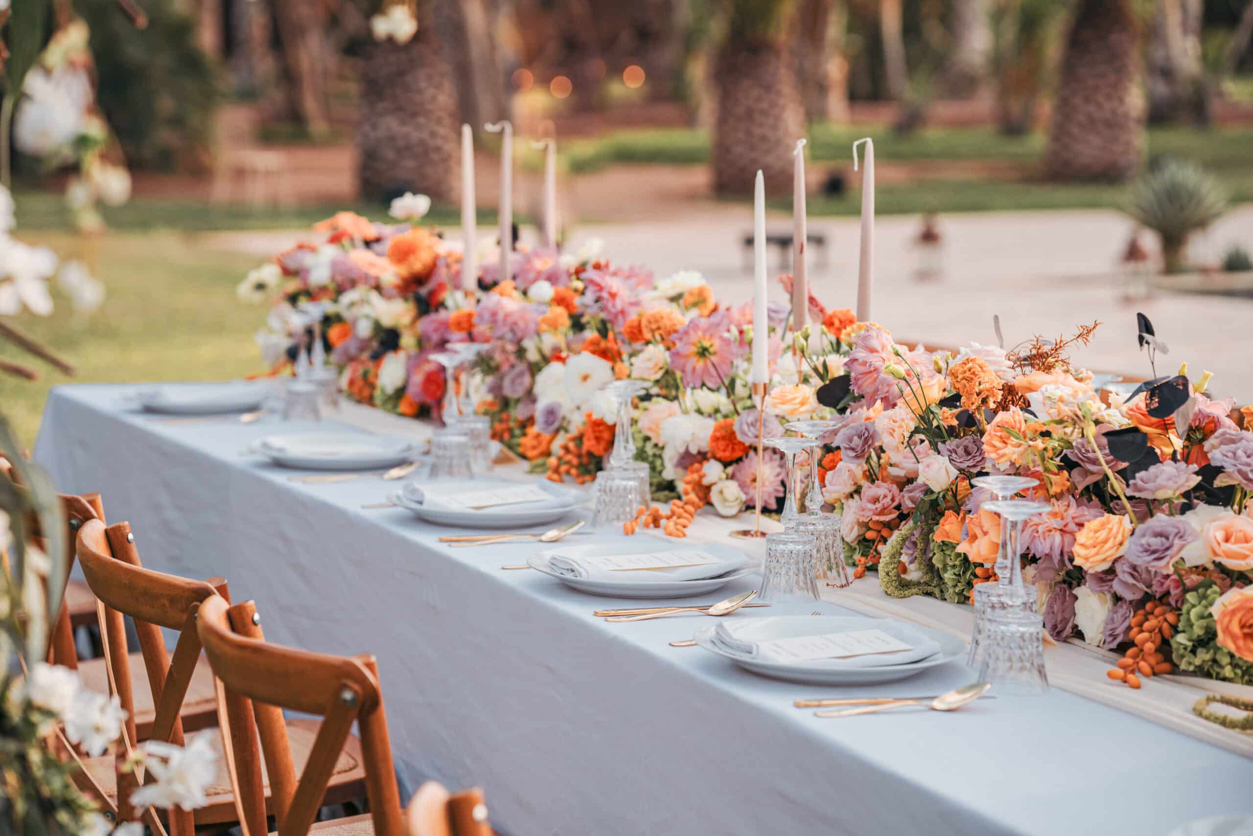 M & C wedding party portrait in Marrakech palace garden