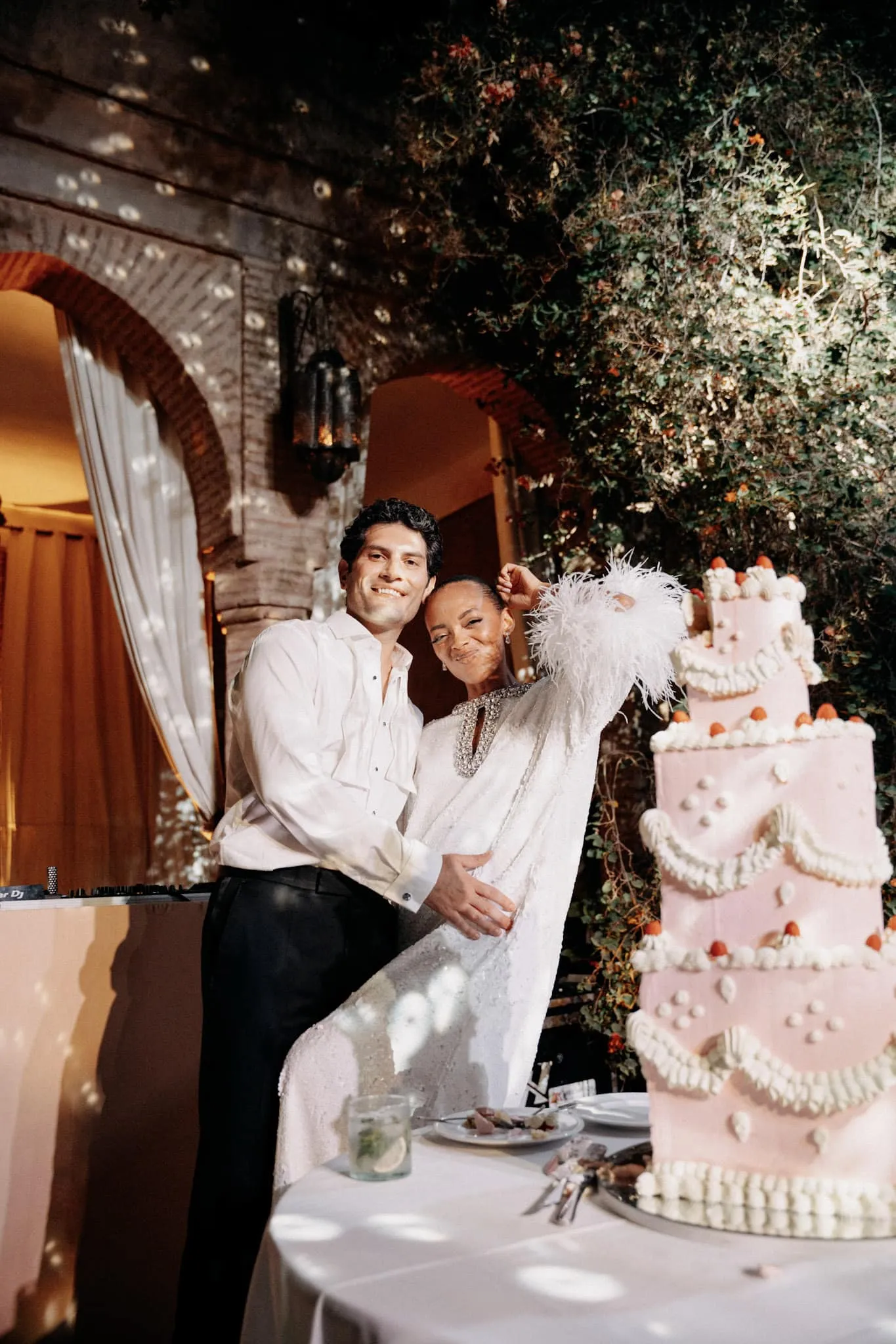 Elegant wedding tablescape with roses and candlelight, Marrakech 2025