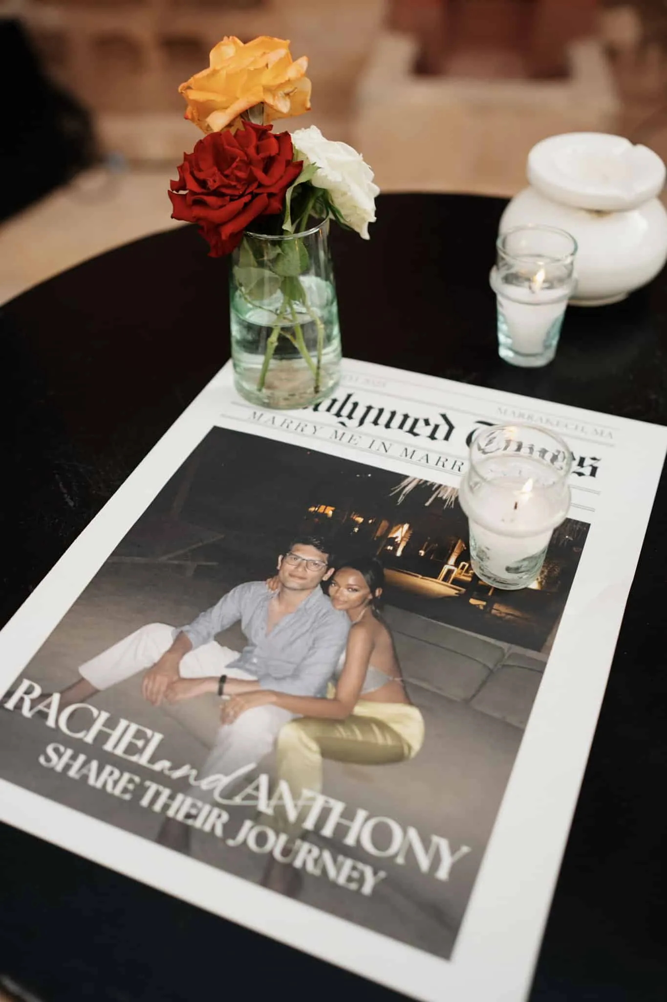 Romantic dinner reception setup in Marrakech garden, 2025