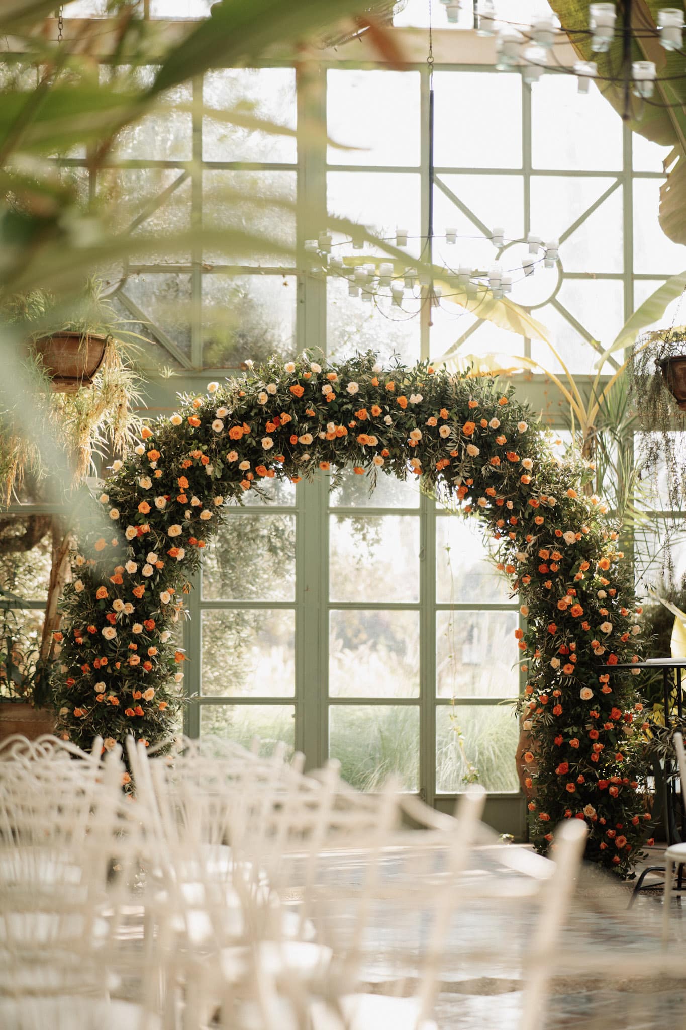 Floral centrepieces and candlelit tables at a Marrakech winter wedding
